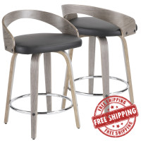 Lumisource CS-GRT LGY+BK Grotto Mid-Century Modern Counter Stool with Light Grey Wood and Black Faux Leather 